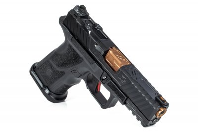 Zoom bild av Zev Technologies OZ9C Pistol, Compact Black Slide, Bronze Barrel